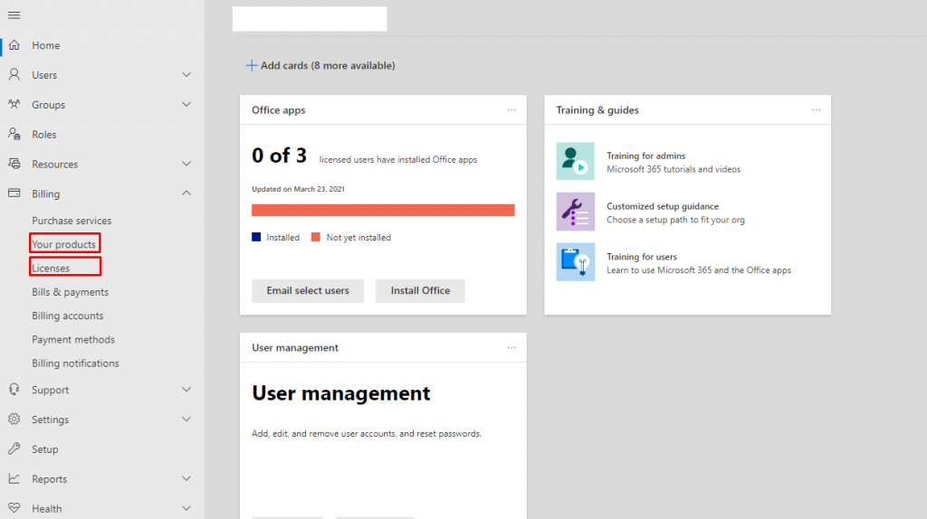 Kiểm tra giấy phép Office 365 trên Microsoft Office online.